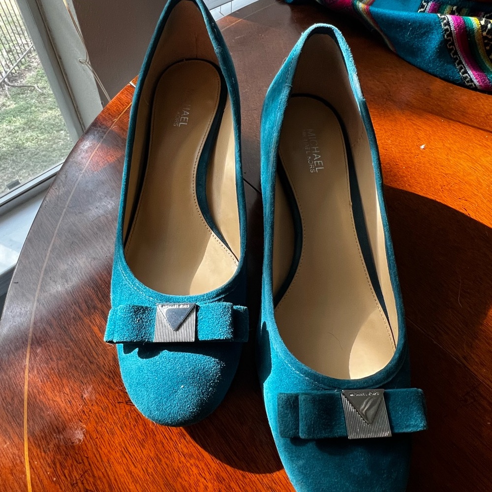 Michael Kors Turquoise Suede Flats with Bow Accent